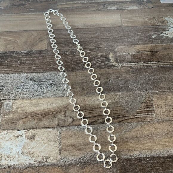 Vintage 925 Sterling Silver Long Necklace Hammered Circle Links 0.7 Grams 22” - Picture 11 of 16